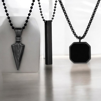 Animated F 557_PR-blk cube+blk bar+blk arrw Stone Pendant Set