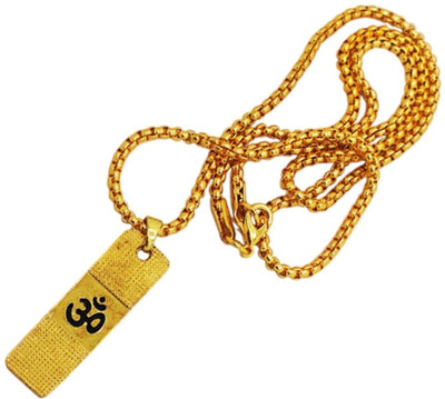 Guruji Imitation Company God Lord Shiva Mahadev Mahakaal OM Name Locket Pendant With Chain For Men's Gold-plated Brass, Wood Locket Set