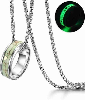 Bless me Glow in the Dark Radium Ring Pendant for Men & Women Biker/Partywear Stainless Steel Pendant