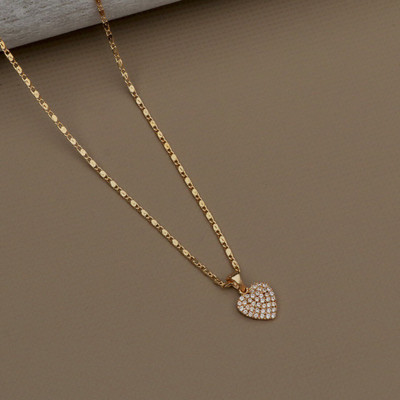 MOON ENTERPRISE American Diamond Full Diamond Heart shape Gold-plated Diamond Brass Pendant