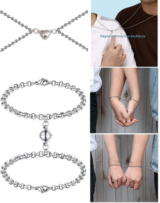 pasu fashion Lovers and Couple Special Heart Shape Magnetic Pendant & Bracelet Set Stainless Steel