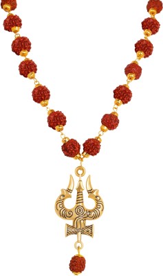 Kanstoor Lord Shiva Trishul Damru Locket with Rudraksha Mala for Men & Boys Gold-plated Alloy Locket