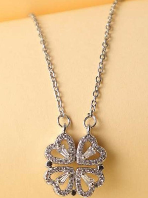 Dressberry Gorgeous Silver Two In One Magnetic Hearts Clover Pendant Necklace Silver Cubic Zirconia Alloy Pendant