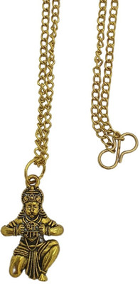 memstomuch Hanuman ji locket chain pandent for men and women Gold-plated Brass, Alloy Pendant Set