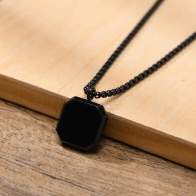 SILVOSWAN Black Square Black Pendant/Locket for men and women Sterling Silver Stainless Steel, Alloy Locket