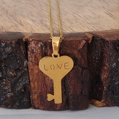 Shiv Jagdamba Valentine Day Gift Heart Shape Love Word Key Gold Stainless Steel Pendant Gold-plated Stainless Steel Pendant