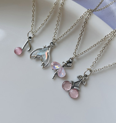 Jewelsbysirani Pack Of 4 Classy Aesthetic Silver AD Charm Pendant Necklace For Women And Girls Silver Alloy Pendant