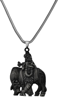 M Men Style Lord Krishna with Cow Idol Snake Chain Rhodium Zinc, Metal Pendant