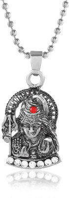 Morvi Silver Plated CZ Lord Mahakaal Bholenath Shiv Mahadev Pendant Locket Men Silver Cubic Zirconia Brass Pendant