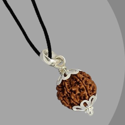 Fine Creation Natural certified 5 Mukhi Rudraksha with detailed & Puja wearing instructions Silver Wood Pendant