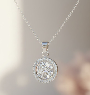 Ceylonmine01 American Diamond Stone Pendant with Brilliant Zircon Stone with Aesthetic Design Silver Diamond, Zircon Stone Pendant