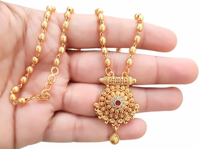 SAPNAPALACE RAJWADI MATT FINISHED GOLDEN BEABED DESIGNER SHORT NECKLES Gold-plated Diamond Brass Pendant Set