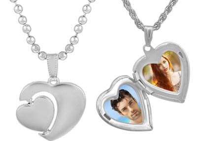 Morvi Silver Plated Photo added Broken Heart Shape Pendant Locket For Men Women Silver Brass Pendant