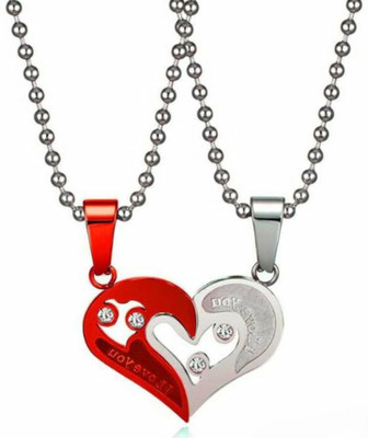 Animated F 837_RR JSE-red hrt krishty Silver Stone Pendant Set
