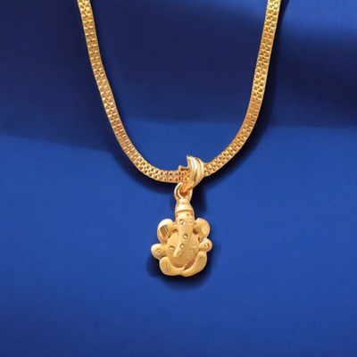 DHYANA COLLECTION GANESH JI SMALL PENDANT WITH GOLD CHAIN Gold-plated Diamond Brass Pendant Set