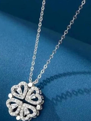 Dressberry Love Heart And Four Leaf Clover Magnetic Pendant Silver Necklace Silver Plated Alloy Necklace