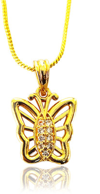 Fasion Craft Latest Excellent Quality Shape Royal Pendant Gold Polish With Chain Gold-plated Alloy, Brass Pendant Set