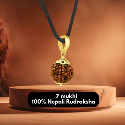 Kuttumb Gems & Jewels Original & Certified Real 7 Mukhi Rudraksha Pendant, 7 Faced Rudraksha Gold-plated Brass Pendant Set