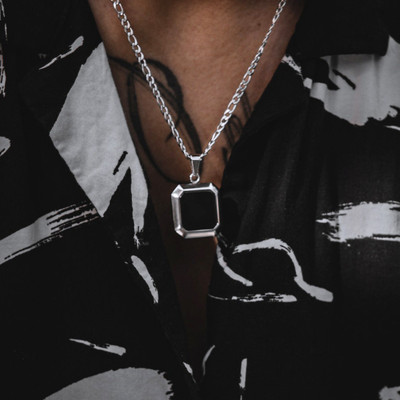 m a enterprises Silver Agate Stone Pendant Set