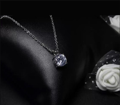 Vrinda Jewels Silver Zircon Pendant with Link Chain Rhodium Zircon Brass Locket Set Silver Alloy Pendant Set