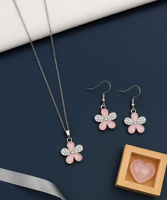 SHANKH-KRIVA Metal Silver Pink Jewellery Set(Pack of 1)