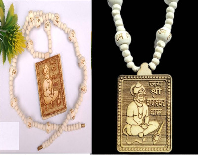 Green Spiritual Shri Bageshwar Dham Tulsi Kanthi Mala with Tulsi Hanuman ji Locket Combo Wood Pendant