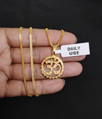 Sonutrades OM pendant locket with box chain 2 line micro gold plated daily wear Gold-plated Brass Pendant Set