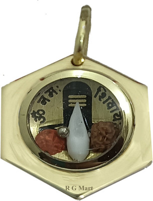 R G MART Ashtadhatu Shivling Yantra Silver Shank Double Rudraksha 6 Pahal Para Gold-plated Brass Pendant