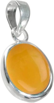 Gemzonite Certified Yellow Sulemani Hakik Stone Pendant For Women and Men Silver Brass Pendant