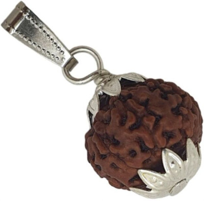 HAPPY CREATION 7 Mukhi Rudraksha Nepali Original Brown Beads Seven Face Rudraksha Silver Wood Pendant Set