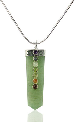 CRYSTU Natural Green Jade 7 Chakra Flat Stick Pendant/Locket With Chain for Unisex Jade Crystal Pendant