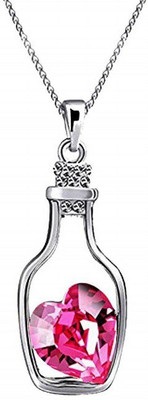 Kaynka Crystal Heart Bottle Silver Rhodium Plated Alloy Pendant with Chain for Women's Silver Stainless Steel Pendant Set