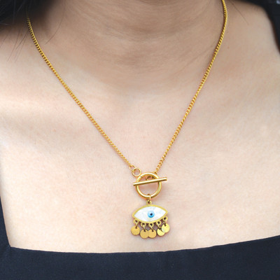 ARTKLIM Artklim Gold Plated Evil Eye Charms Pendant Necklace Gold-plated Stainless Steel Pendant