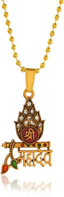 RN Gold Plated CZ Lord Shri Mahadev with Flute Design Pendant Locket for Men Gold-plated Cubic Zirconia Brass Pendant