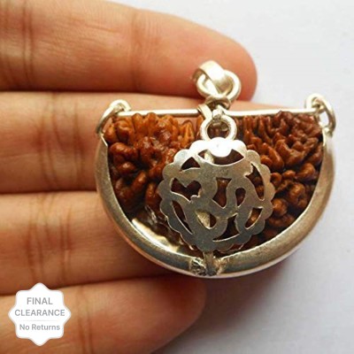 shahinpearlmart OM Ek Mukhi Rudraksha Big Size Bead Pure Sterling Silver Pendant One face Cap Natural Brown with 1 Lab Certificate for Men and Women Silver Wood, Metal Pendant