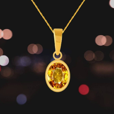 Chopra Gems Certified Natural Yellow Sapphire Pendant/Locket Pukhraj Stone For Men & Women Gold-plated Brass