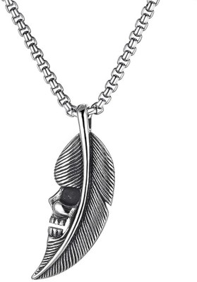 Shiv Jagdamba Bikers Retro leaf pendant simple wild skull Steel Men's Necklace Sterling Silver Zinc, Metal Pendant