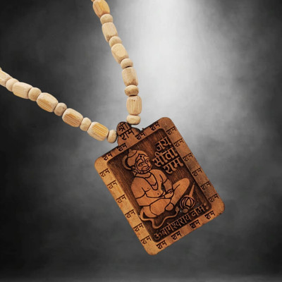 leahyallen Bajrang Bali Hanuman Ji Tulsi Wood Mala Wood Locket Set