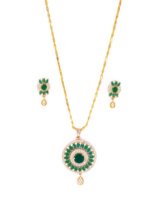 GoldCash Gemstone studded Gold-plated Diamond Brass Pendant Set