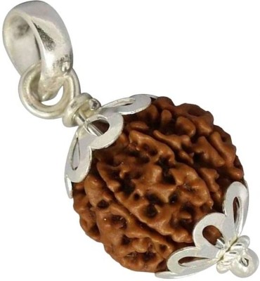 Fine Creation Original & Certified Real 6 Mukhi Rudraksha Pendant, 6 Faced Rudraksha Silver Wood Pendant