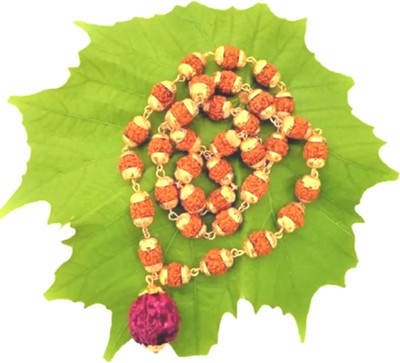 GIACOMO Loard Shiv/Bholenath Mahakal Rudraksha Mala With Puchmukhi Rudraksh Pendant Gold-plated Beads Wood, Alloy Pendant