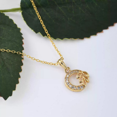 Shyury Rose gold plated circle leaf shape pendant locket for women and girls Gold-plated Diamond Stainless Steel Pendant Set