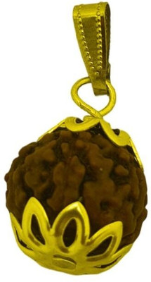 Fine Creation 7 Mukhi Rudraksha Nepali Seven Face Rudraksha Metal Capped Wood Pendant Gold-plated Wood Pendant Set
