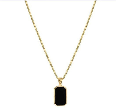 Oxcar Gold Chain Necklace with Black Rectangular Pendant for girls and women-061 Gold-plated Stainless Steel Pendant Set