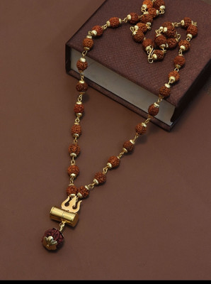 Divine rudras Shiv Trshul damru Gold-Plated Lord Shiva Locket Wood Pendant rudraksha moti mala Gold-plated Wood Pendant Set