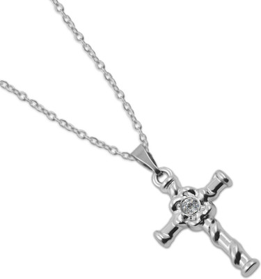 Utkarsh Silver Stainless Steel Anti-Tarnish Cross Design Cubic Zirconia Pendant Locket Silver Cubic Zirconia Stainless Steel Pendant