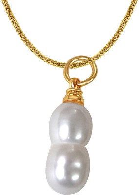 SURAT DIAMONDS Natural Twin Pearl Pendant with Gold Plated Chain for Women Gold-plated Pearl Metal Pendant