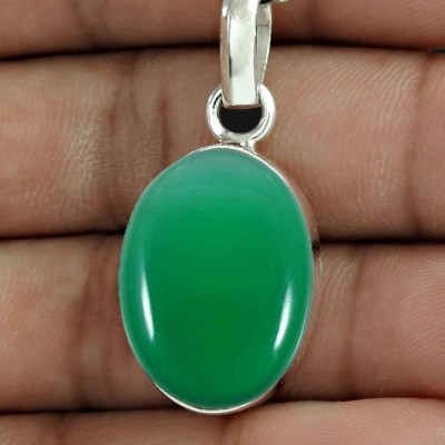 Gemzonite Sulemani Green Hakik Original Semi Precious Agate Pendant Astrological Purpose Silver Stone Pendant