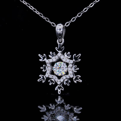 CAUER Sterling Silver Snow Flake pendant with link chain Rhodium Cubic Zirconia Sterling Silver Pendant