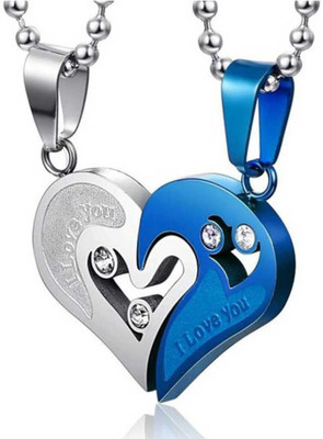 LaraFashion Silver Plated Stainless Steel Dual Heart Couple Pendant Chain for Girls and Boys Sterling Silver Silver Locket Set